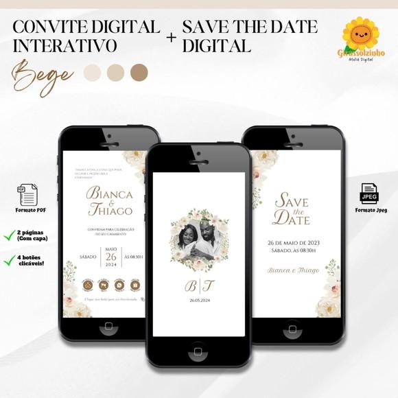 Convite de Casamento Interativo Bege + Save The Date