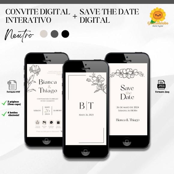 Convite de Casamento Interativo Minimalista + Save The Date