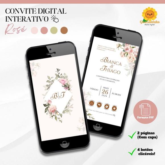 Convite de Casamento Interativo Rosé Boho