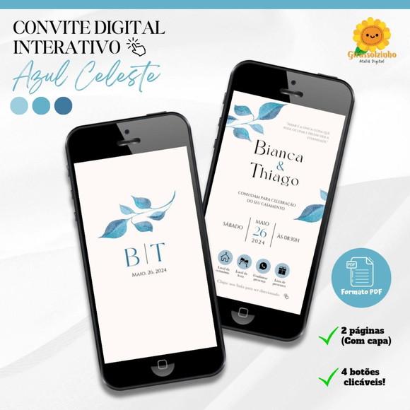 Convite de Casamento Interativo Minimalista Azul