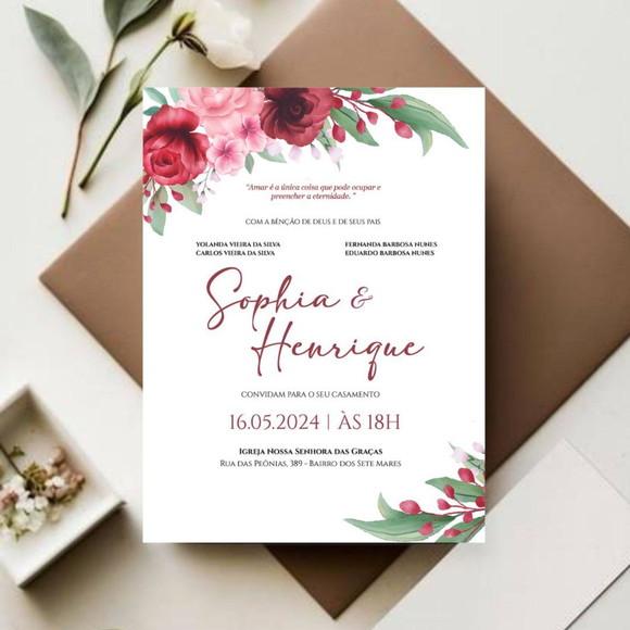 Convite de Casamento Marsala/ Vermelho (arte para Imprimir)