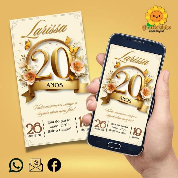Convite Digital 20 Anos (dourado)