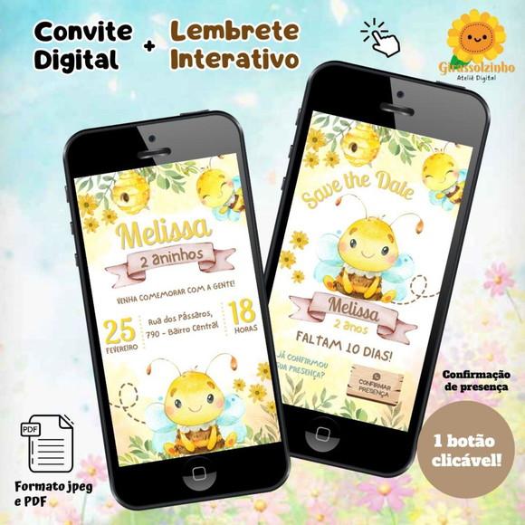 Convite Digital Abelhinha + Lembrete Interativo