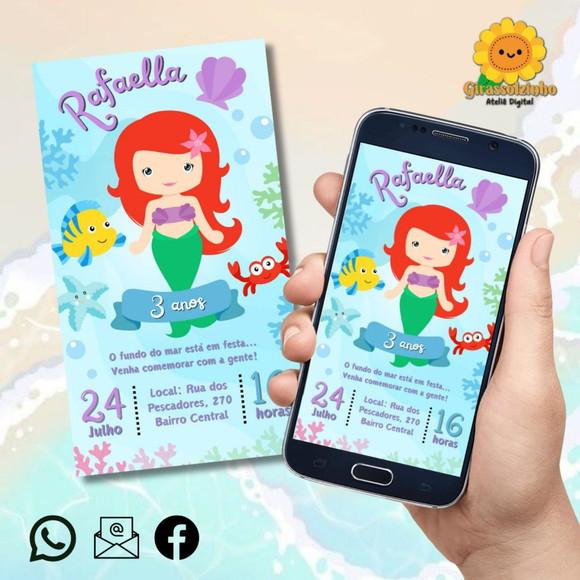 Convite Digital Ariel Baby/cute (pequena Sereia)
