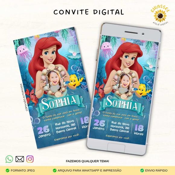 Convite Digital Ariel/ Pequena Sereia (com Foto)