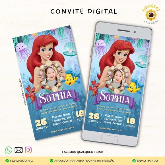 Convite Digital Ariel/ Pequena Sereia (com Foto)