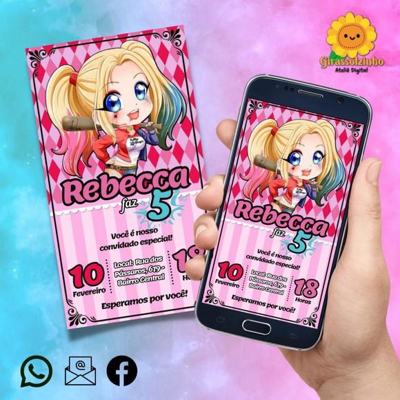 Convite Digital Arlequina Cute 3