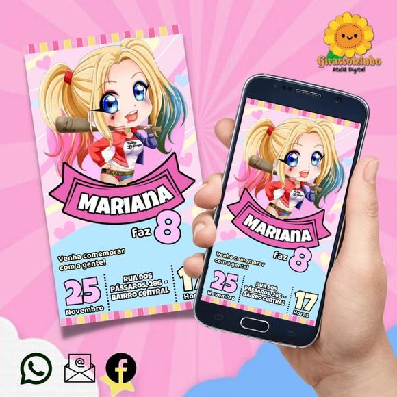 Convite Digital Arlequina Cute 2