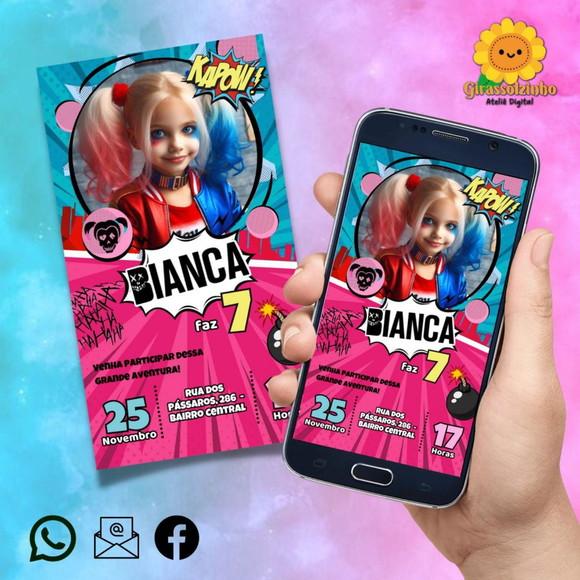 Convite Digital Arlequina Cute (com Foto)