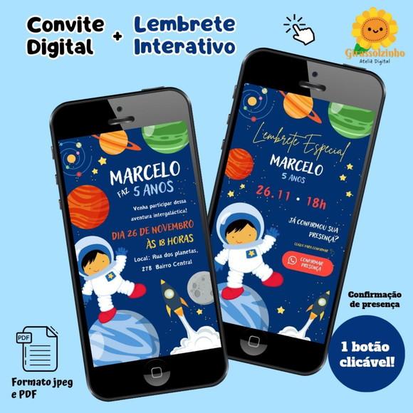 Convite Digital Astronauta + Lembrete Interativo
