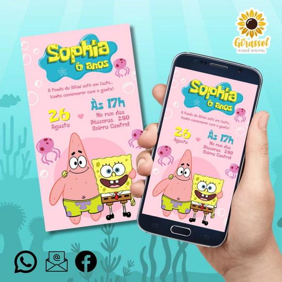 Convite Digital Bob Esponja Rosa