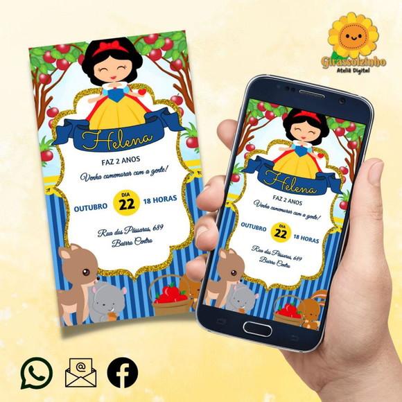 Convite Digital Branca de Neve Cute