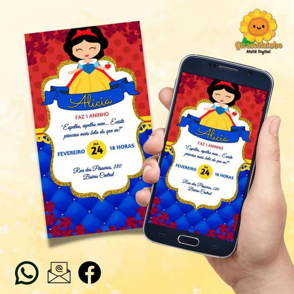 Convite Digital Branca de Neve Cute 3