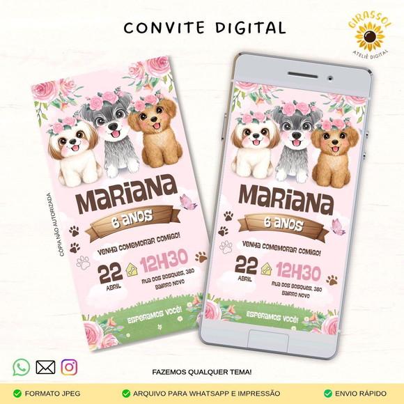 Convite Digital Cachorrinhos Rosa