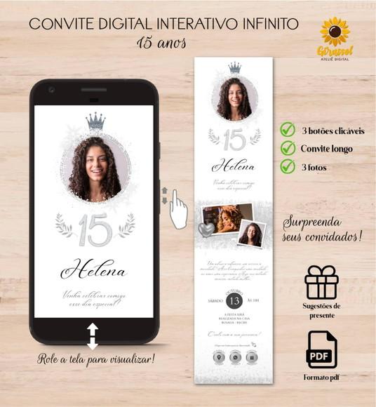 Convite Digital Interativo 15 Anos Prata (3 Fotos)
