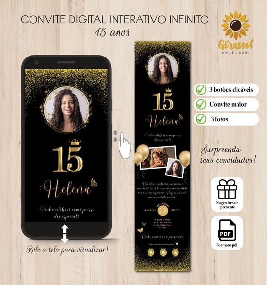 Convite Digital Interativo 15 Anos Ouro (3 Fotos)