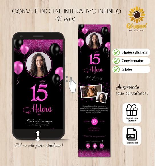 Convite Digital Interativo 15 Anos Rosa Pink (3 Fotos)