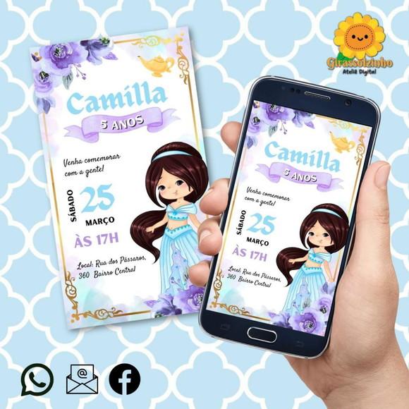 Convite Digital Jasmine Baby/cute Aquarela