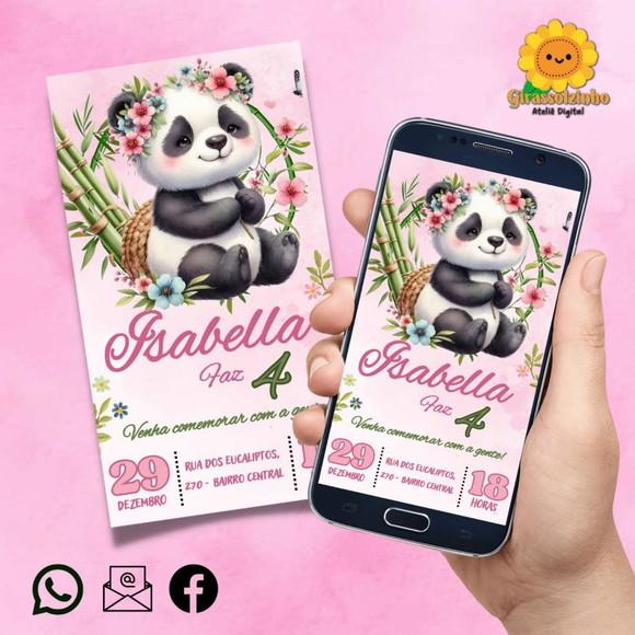 Convite Digital Panda Menina (rosa)