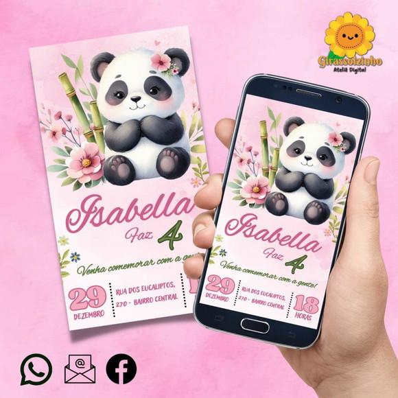 Convite Digital Panda Menina (rosa)