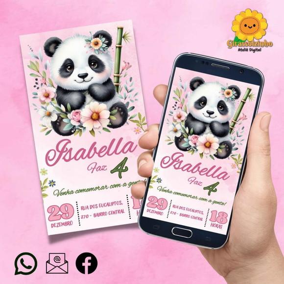 Convite Digital Panda Menina (rosa)