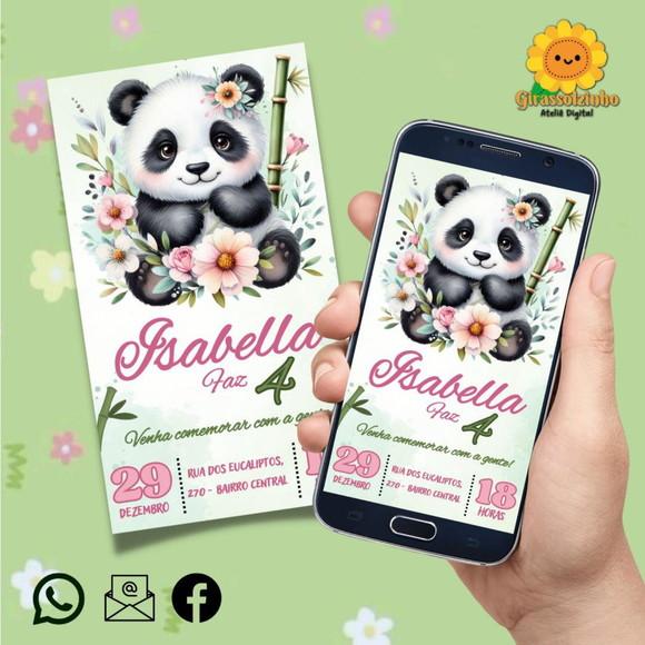 Convite Digital Panda Menina (verde)