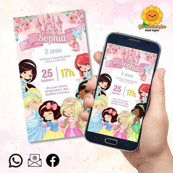 Convite Digital Princesas Cute/baby