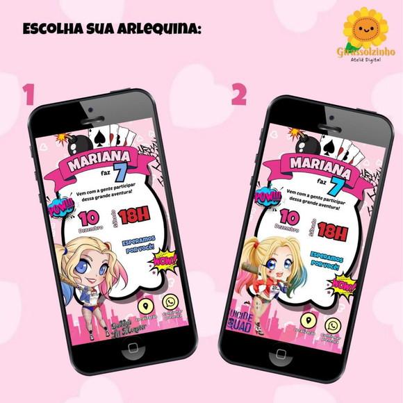 Convite Interativo Arlequina Cute
