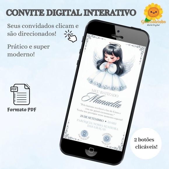 Convite Interativo Batizado Menina Anjinha(azul)