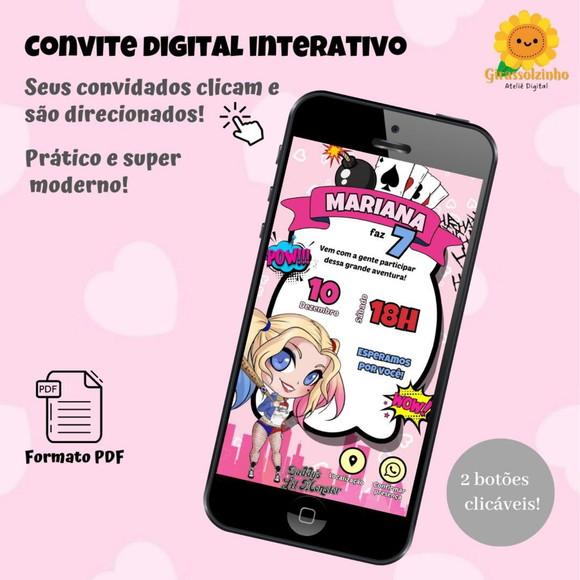 Convite Interativo Arlequina Cute
