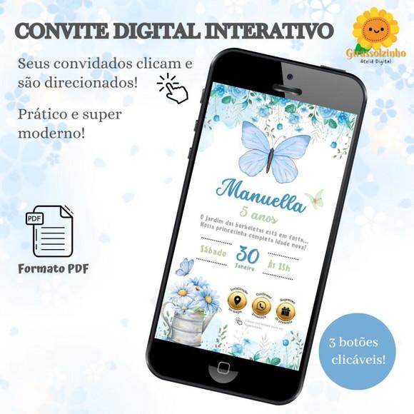 Convite Interativo Jardim das Borboletas Azul