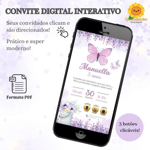 Convite Interativo Jardim das Borboletas Lilás