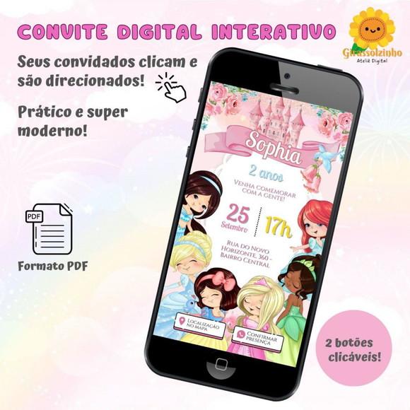 Convite Interativo Princesas Cute/baby