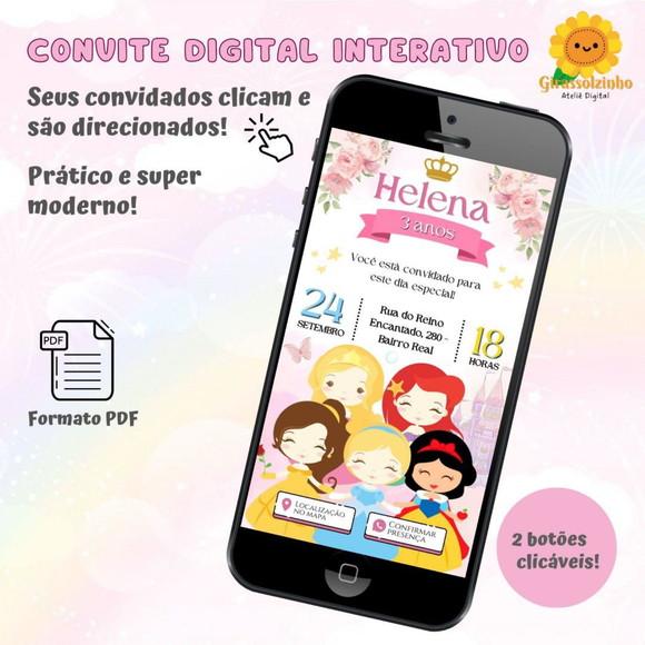Convite Interativo Princesas Cute