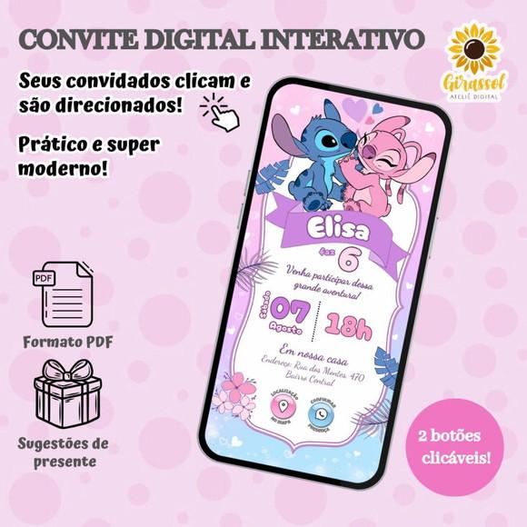 Convite Interativo Stitch e Angel