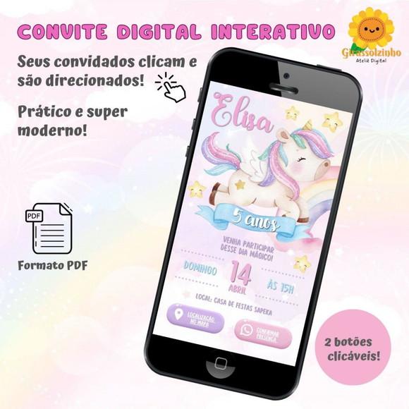 Convite Interativo Unicórnio Aquarela