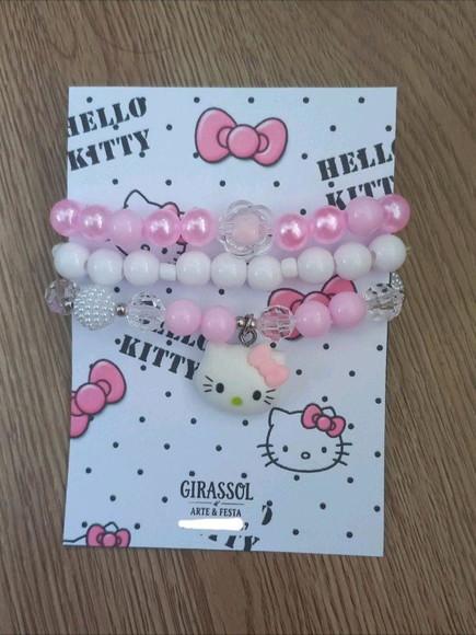 Trio de Pulseiras Hello Kitty Rosa