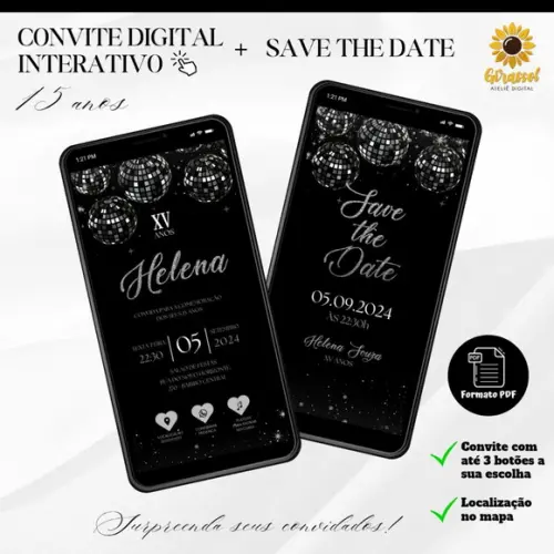 Convite 15 Anos Interativo + Save The Date Disco