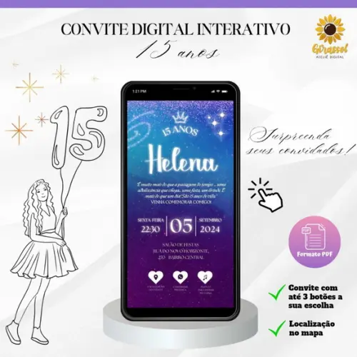 Convite 15 Anos Interativo Galáxia