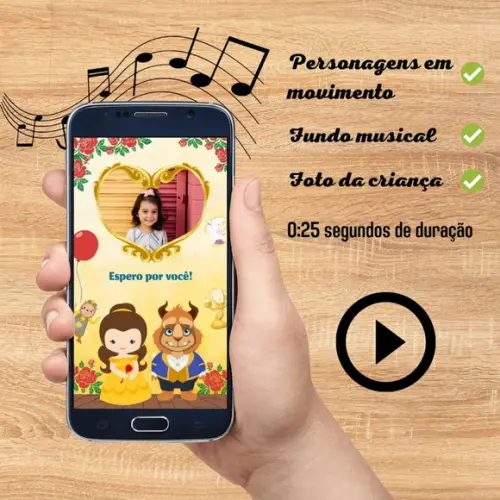 Convite Animado A Bela E A Fera Cute (com Foto)