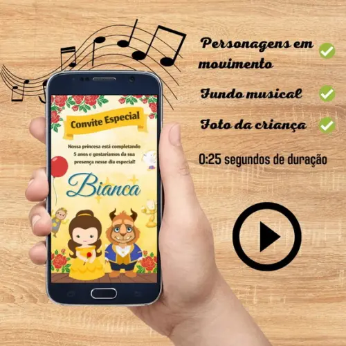 Convite Animado A Bela E A Fera Cute (com Foto)