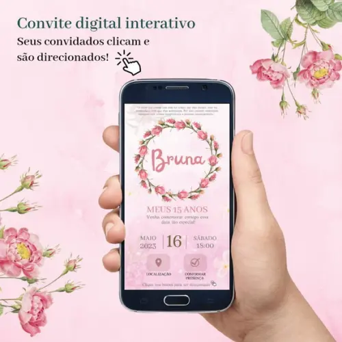 Convite 15 Anos Interativo Rosa Floral
