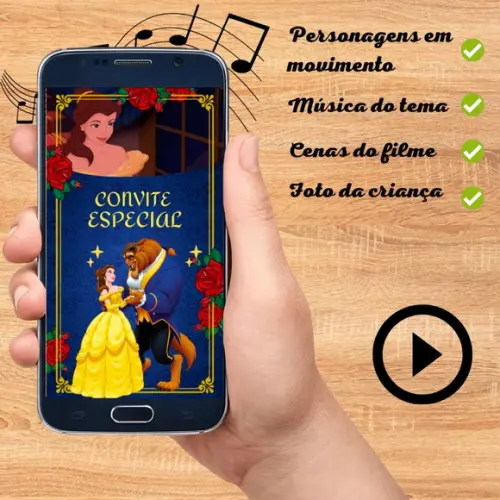 Convite Animado a Bela e a Fera (com Foto)