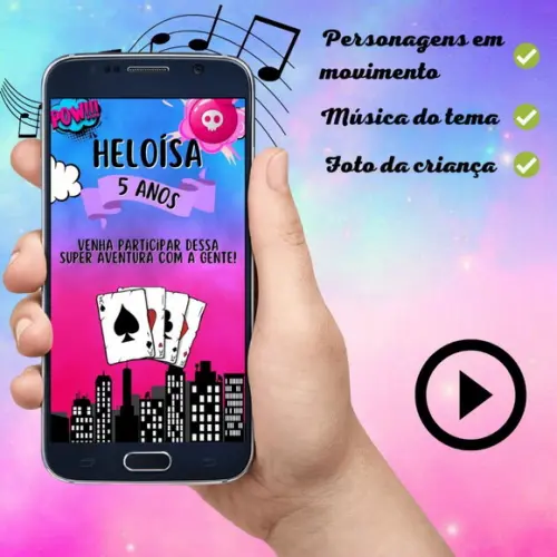 Convite Animado Arlequina Cute (com Foto)