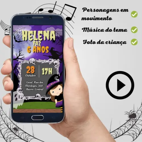 Convite Animado Halloween Cute (com Foto)