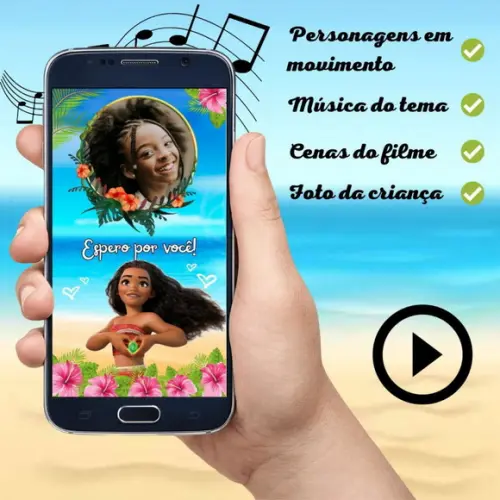 Convite Animado Moana (com Foto)