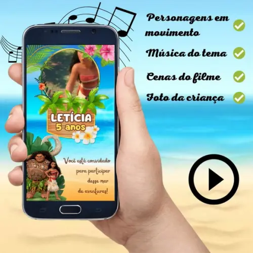 Convite Animado Moana (com Foto)