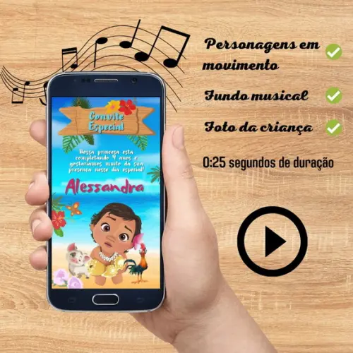 Convite Animado Moana Baby (com Foto)