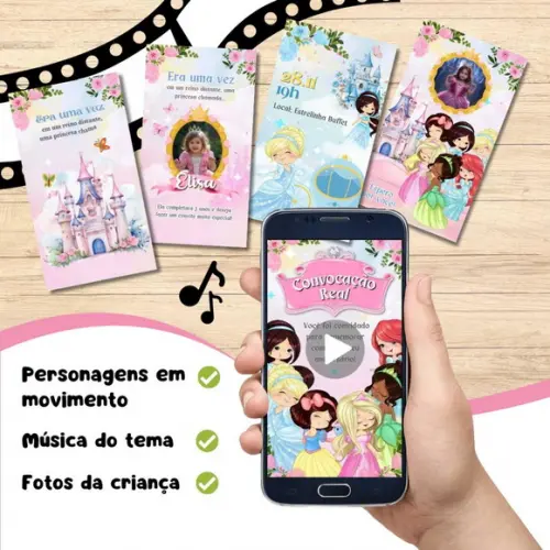 Convite Animado Princesas Cute/ Baby
