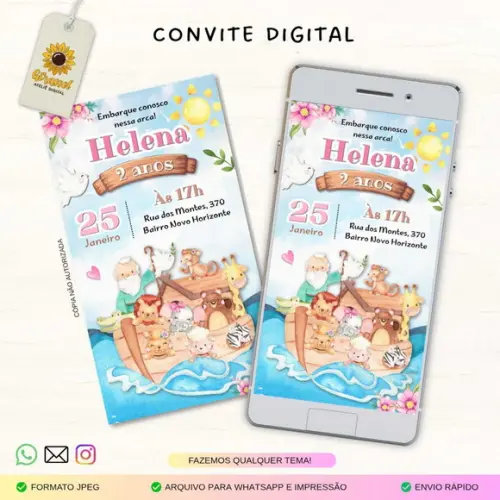Convite Arca de Noé Virtual Menina